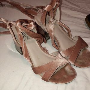 Pink Suede wrap up heels